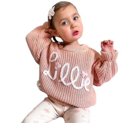 ROSLILY Personalized Baby Name Sweater Custom Hand Embroidered Oversized Jumper Sweaters for Toddlers, Girls, Boys, Kids
