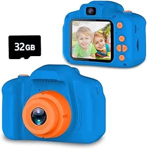 Seckton Upgrade Kids Selfie Camera, Christmas Birthday Gifts for Boys Age 3-9, HD Digital Video Cameras for Toddler, Portable Toy for 3 4 5 6 7 8 Year Old Boy with 32GB SD Card-Navy Blue