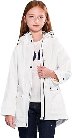 SOLOCOTE Kids Rain Jacket Hooded Lined Rubber RainCoats for Girls Boys Waterproof Windproof Size 5-14Y