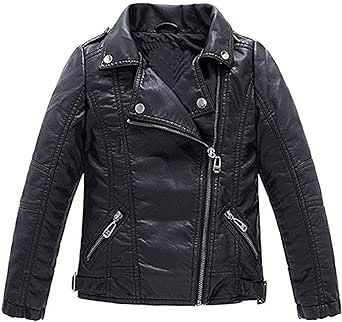LMYOVE Children's Collar Motorcycle PU Leather Jacket, Faux Leather Zipper Outwear Coat kids Boys Girls