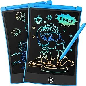 TEKFUN 2 Pack LCD Writing Tablet with 4 Stylus, 8.5in Erasable Doodle Board Mess Free Drawing Pad for Kids, Car Trip Educational Toys Birthday for 3 4 5 6 7 Girls Boys (2*Blue)