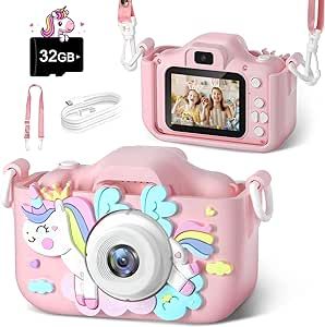 Anesky Kids Camera, Toy Camera for 3 4 5 6 7 8 9 10 11 12 Year Old Girls/Boys, Kids Digital Camera for Toddler with Video, Best Birthday Festival Gifts Selfie Camera for Kids with 32GB Card - Pink