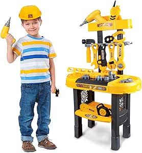 UNIH Toddler Tool Bench Kids Workbench Tools Set for Kids Toy Pretend Play Learning Toy Tool Set with Electric Drill, Toddler Boy Toys for 2 Year Old Boys Gift