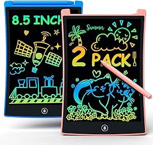 bravokids 2 Pack LCD Writing Tablet with 4 Stylus, 8.5 inch Colorful Doodle Board Drawing Pad for Kids, Travel Games Activity Learning Toys, Birthday Gift for Age 3 4 5 6 7 8 Year Old Boys Girls