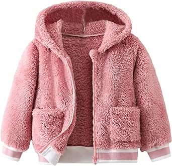 Verdusa Toddler Girl's Zip Up Hooded Teddy Jacket Long Sleeve Fleece Coat Outerwear