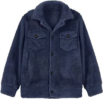 rrhss Boys Fleece Jacket Button Up Soft Winter Outwear Coat With Pockets 5-14 Years