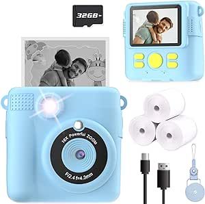 ESOXOFFORE Kids Camera Instant Print, Christmas Birthday Gifts for Kids Age 3-12, Selfie Digital Camera with 1080P Videos,Toddler Portable Travel Camera Toy for 4 5 6 7 8 9 Year Old Boys Girls-Blue