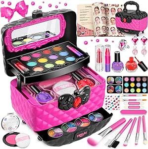 Hollyhi 41 Pcs Kids Makeup Kit for Girl, Washable Makeup Set Toy with Real Cosmetic Case for Little Girls, Pretend Play Makeup Beauty Set Birthday Toys Gift for 3 4 5 6 7 8 9 10 11 12 Years Old Kid