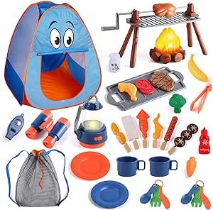 Kids Camping Set with Tent for 2 Toddlers, Kids 3-5 with Pop up Play Indoor Outdoor Pretend Camping Toys for Kids
