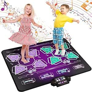 Joyvalley Kids Dance Mat Toys - 2-Player Dance Pad Gifts for Girls Boys Toddlers 3 4 5 6 7 8 9 + Year Old Electronic Dancing Mat Floor Games Toy with Music Light Christmas Birthday Gift (Purple)