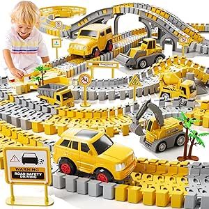 iHaHa Construction Toys Race Tracks for Boys Kids Toys, 6 PCS Construction Car and Flexible Track Playset Create A Engineering Road for 3 4 5 6 Year Old Boys Girls Toys