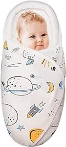 Knirose Swaddle Blankets, Unisex Baby Wrap for Newborn Baby Boys Girls with Head-Protecting & Head-Supporting Function, Wearable Swaddle Sleep Sack Made of Combed Cotton (Planet, White, 0-3 Months)