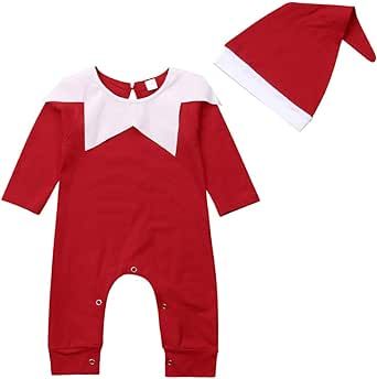 unniful Newborn Baby's Xmas Long Sleeve Romper+Hat Chrismas Santa Claus Dressed Set Onesies Jumpsuit 2pcs …