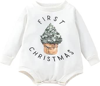 Axupico Newborn Baby Christmas Outfit Boy Girl Christmas Letter Print Long Sleeve Sweatshirt Romper Fall Winter Clothes
