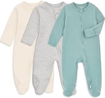 Aablexema Baby Footie Pajama with Mitten Cuffs, Double Zipper Infant Cotton clothes Sleeper Pjs, Footed Sleep Play