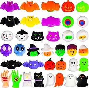 MGparty 38PCS Halloween Mochi Squishies Toys Pumpkin Ghost Spider Halloween Toy for Kids Boys Girls Halloween Party Favors Halloween Treat Goody Bag Filler