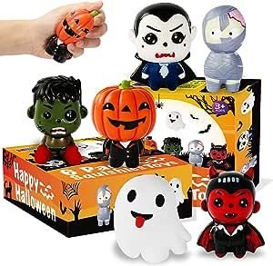 MGparty 6 Packs Halloween Squishies Toys Slow Rising Pumpkin, Ghost, Vampire, Bat, Mummy, Zombie Boy Soft Squishy Toys for Kids, Girls, Boys Halloween Treat Bag Party Favors Classroom Prizes