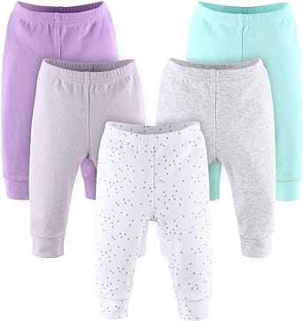 The Peanutshell Pastel Baby Pants Set | 5 Pack in Purple Grey & Mint Newborn to 24 Month Sizes Months