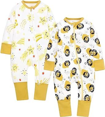 Feidoog Baby 2 Pack Cartoon Romper Long Sleeve 2 Way Zipper One Piece Jumpsuits Clothes Sets