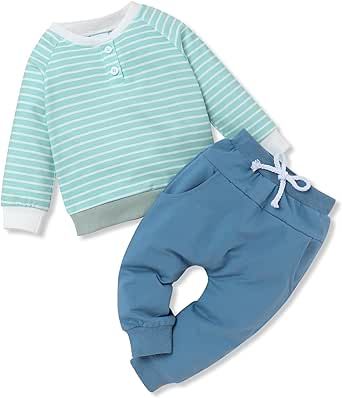 oklady Toddler Boy Clothes Stripe Long Sleeve T-Shirt Tops Sweatsuit Pants Sets Fall Winter Baby Boy Clothes