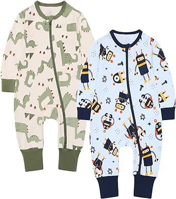 Feidoog Baby 2 Pack Cartoon Romper Long Sleeve 2 Way Zipper One Piece Jumpsuits Clothes Sets