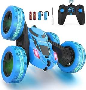 Hamdol Remote Control Car Double Sided 360°Rotating 4WD RC Cars with Headlights 2.4GHz Electric Race Stunt Toy Car Rechargeable Toy Cars for Boys Girls Birthday (Blue)