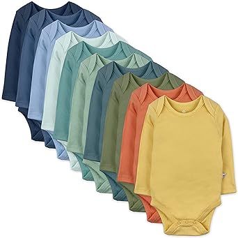 HonestBaby 10-Pack Long Sleeve Bodysuits One-piece 100% Organic Cotton for Infant Baby Boys, Girls, Unisex