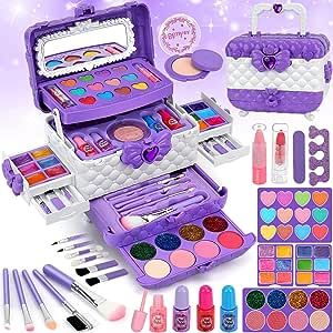 Kids Makeup Kit for Girl Gifts, 54PCS Teensymic Toys Washable Little Girls Princess Make Up Toys for 4 5 6 7 8 9 Year Old Girl Birthday Gift (Purple)
