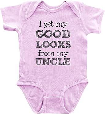 Apericots Cute Baby Short Sleeve Bodysuit, 100% Cotton: I Get My Good Looks from My Uncle (0-18 months)