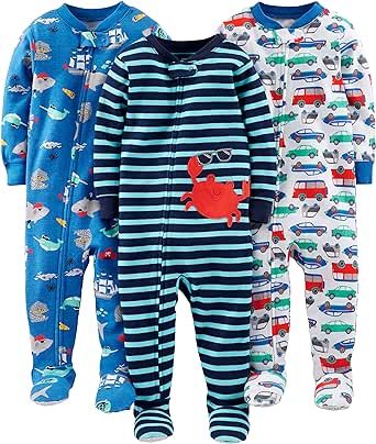 Simple Joys by Carter's Toddlers and Baby Boys' Snug-Fit Footed Cotton Pajamas, Pack of 3