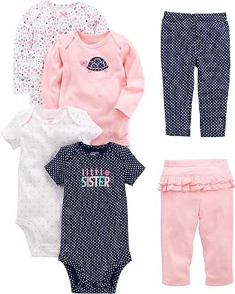 Simple Joys by Carter's Baby Girls' 6-Piece Bodysuits (Short and Long Sleeve) and Pants Set